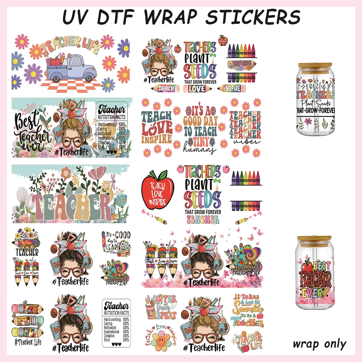 Retro Floral Teacher Themed 16oz Libbey Glass Can UV DTF Cup Wrap Teacher Life Style Tumbler Transfer Stickers DIY Craft Decal
Retro Floral Teacher Themed 16oz Libbey Glass Can UV DTF Cup Wrap Teacher Life Style Tumbler Transfer Stickers DIY Craft Decal