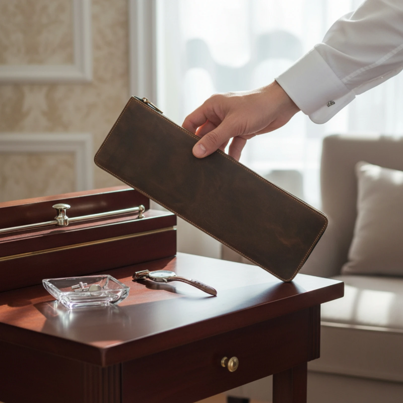 Tie Travel Case Brown Tie Storage Case Necktie Holder Cufflink Compartment Zipper Closure
Tie Travel Case Brown Tie Storage Case Necktie Holder Cufflink Compartment Zipper Closure