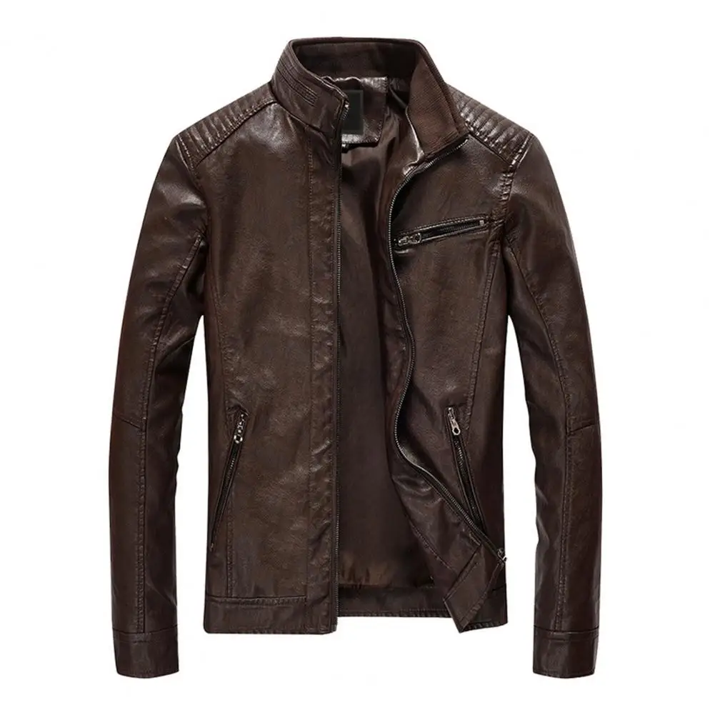 Spring Fall Jacket Stylish Men's Faux Leather Jacket with Stand Collar Zipper Placket Pockets Slim Fit Solid Color Outwear for A
Spring Fall Jacket Stylish Men's Faux Leather Jacket with Stand Collar Zipper Placket Pockets Slim Fit Solid Color Outwear for A