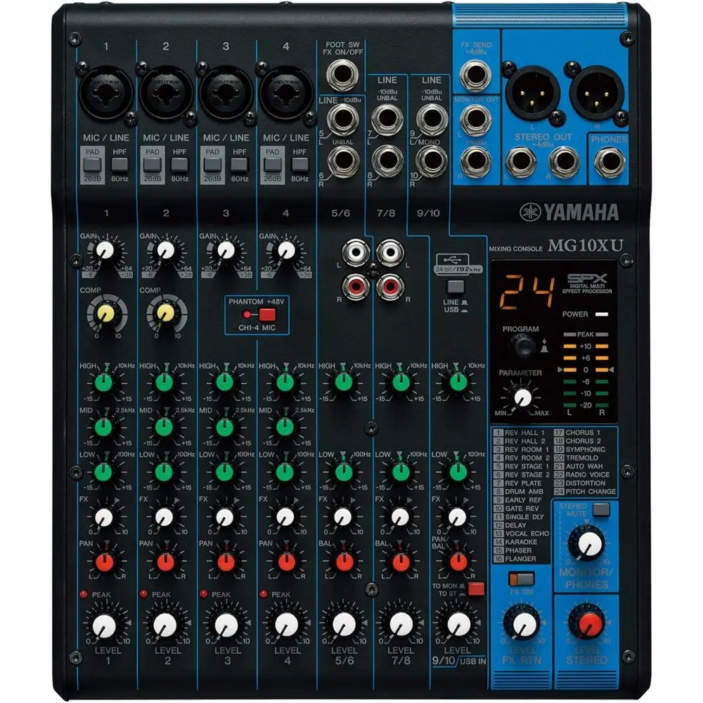 MG10XU 10-Channel Ang Mixer, with 4 Micrope Preamps, 3 Dedicated Stereo Line Channels, 1 Aux Send, EQ, 1-knob Compr, and Digital
MG10XU 10-Channel Ang Mixer, with 4 Micrope Preamps, 3 Dedicated Stereo Line Channels, 1 Aux Send, EQ, 1-knob Compr, and Digital