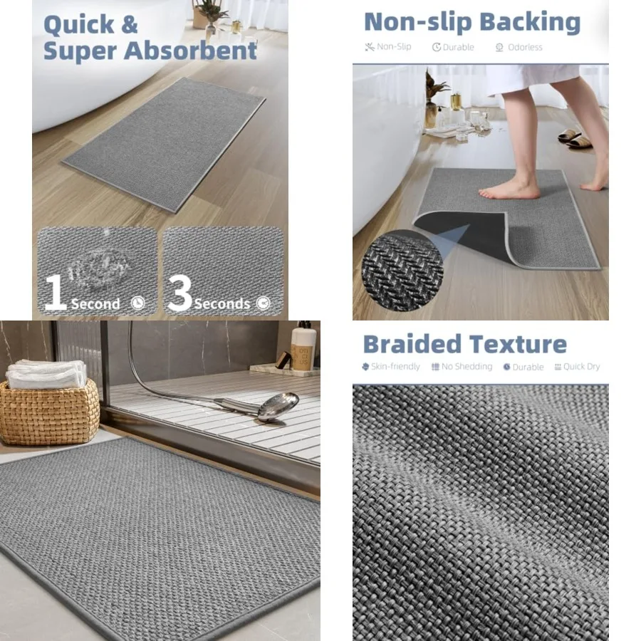 Non-Slip Bath-Mats for Bathroom, Rubber-Backing Braided Absorbent Bathroom Mat Machine Washable Thin Bathroom Rugs Fit Under Door Quick Dry Bath Rugs for Floor, 17''x30'' Grey
Non-Slip Bath-Mats for Bathroom, Rubber-Backing Braided Absorbent Bathroom Mat Machine Washable Thin Bathroom Rugs Fit Under Door Quick Dry Bath Rugs for Floor, 17''x30'' Grey