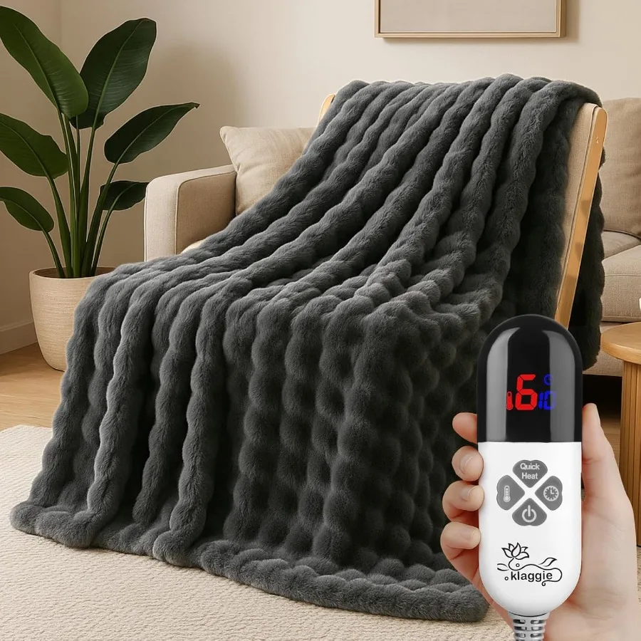 Electric Heated Blanket Throw 50"x60" Grey Ultra Soft Luxury Fluffy Faux Rabbit Fur Machine Washable 6 Heat Settings 4 Hours Au
Electric Heated Blanket Throw 50"x60" Grey Ultra Soft Luxury Fluffy Faux Rabbit Fur Machine Washable 6 Heat Settings 4 Hours Au