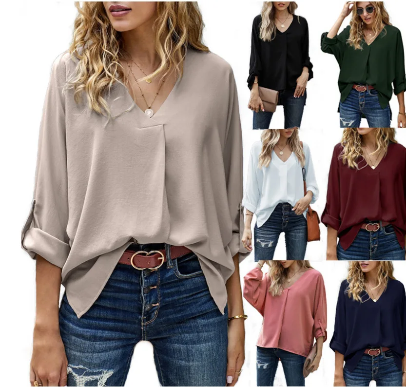 Women Fashion Casual Solid Color Deep V-Neck Blouses 2025 New Spring Summer Batwing Sleeves Loose Shirts Tops 
Women Fashion Casual Solid Color Deep V-Neck Blouses 2025 New Spring Summer Batwing Sleeves Loose Shirts Tops