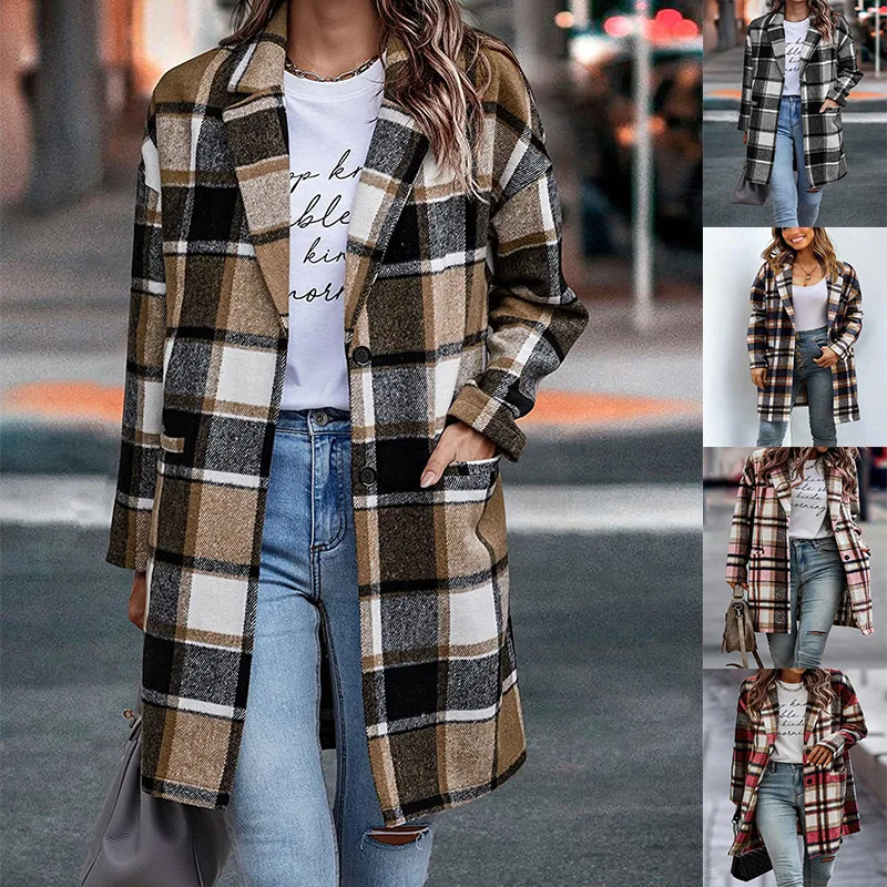 Women Wool Coats Blends Mid Length Coat Turn Down Collar Full Sleeve Y2k Streetwear Jackets Plaid Elegant Splice Autumn Winter
Women Wool Coats Blends Mid Length Coat Turn Down Collar Full Sleeve Y2k Streetwear Jackets Plaid Elegant Splice Autumn Winter