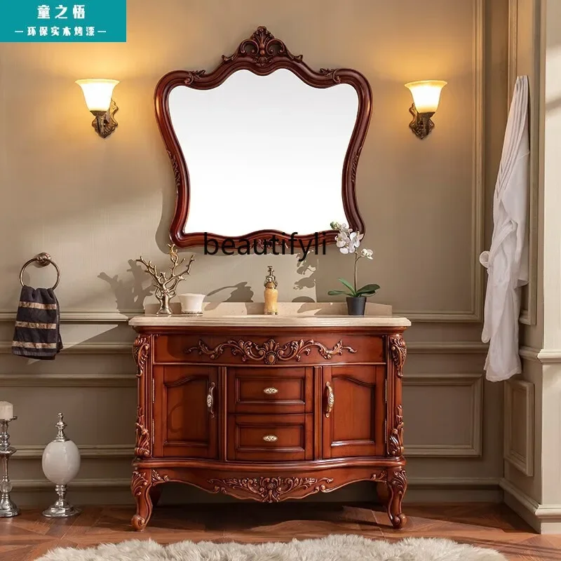 European bathroom cabinet floor-to-ceiling oak washbasin combination all solid wood ancient bathroom cabinet4567
European bathroom cabinet floor-to-ceiling oak washbasin combination all solid wood ancient bathroom cabinet4567