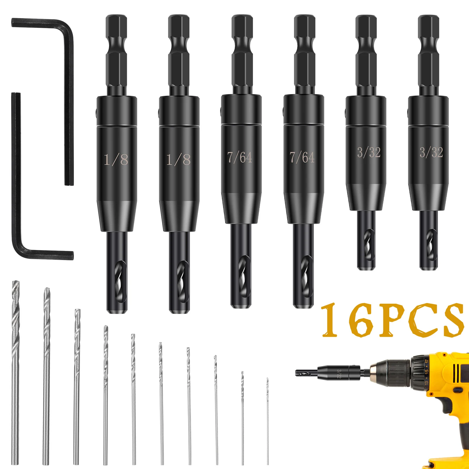 16 PCS/kit Self Centering Drill Bit Set 3/32" 7/64" 1/8" with 10 Twist Drill Bits and 1 Hex Wrench for Precision Woodworking hot
16 PCS/kit Self Centering Drill Bit Set 3/32" 7/64" 1/8" with 10 Twist Drill Bits and 1 Hex Wrench for Precision Woodworking hot