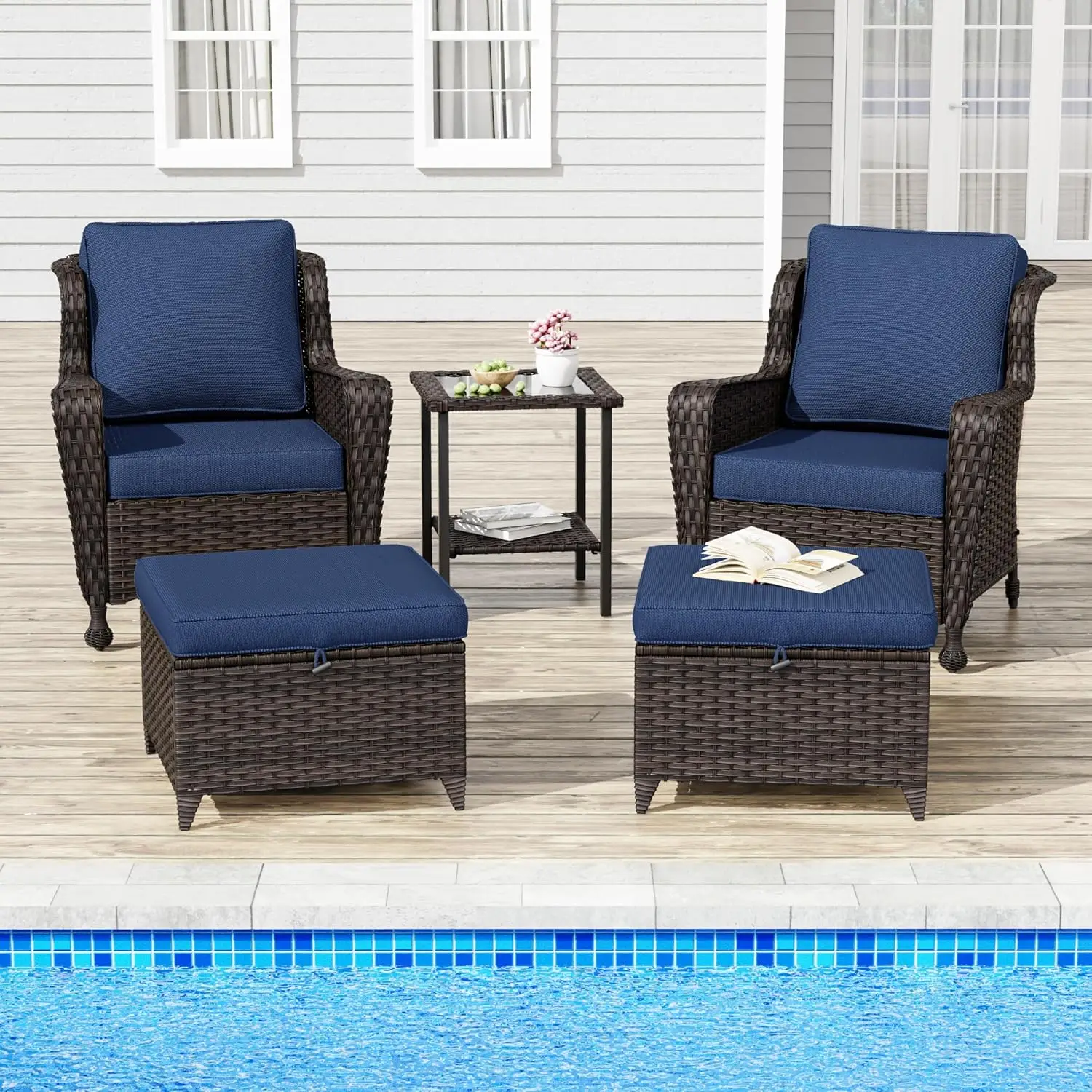 5pc PE Wicker Outdoor Conversation Set Ottoman Coffee Table Pool Porch Lawn Garden Balcony Weather-resistant, Customized
5pc PE Wicker Outdoor Conversation Set Ottoman Coffee Table Pool Porch Lawn Garden Balcony Weather-resistant, Customized