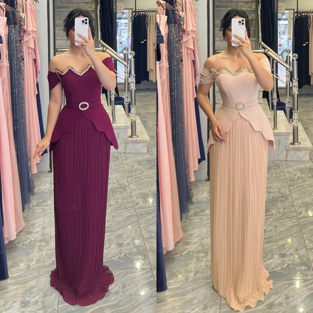 Customized Matching Jersey Pleat Sequined Sash Straight Off-the-shoulder Long Dresses Bespoke Occasion High Quality
Customized Matching Jersey Pleat Sequined Sash Straight Off-the-shoulder Long Dresses Bespoke Occasion High Quality