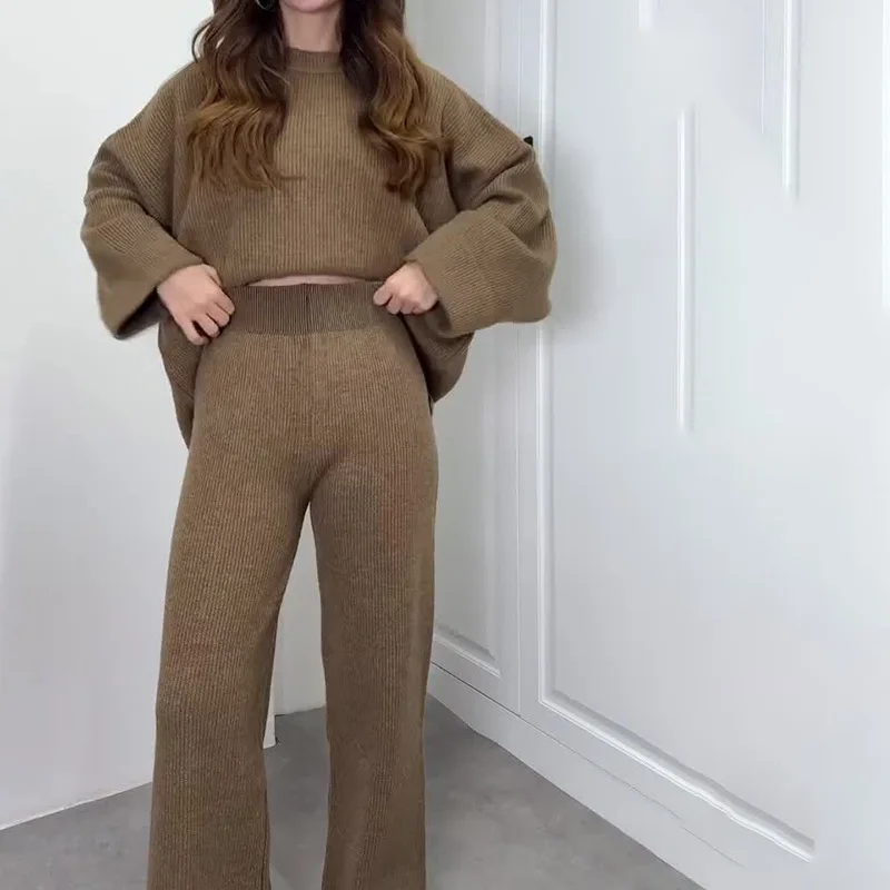 Women Pant Set 2 Piece Sets Round Neck Full Sleeve Y2k Streetwear Knitted Shirt Elastic Waist Wide Leg Long Pants 2026 Summer
Women Pant Set 2 Piece Sets Round Neck Full Sleeve Y2k Streetwear Knitted Shirt Elastic Waist Wide Leg Long Pants 2026 Summer