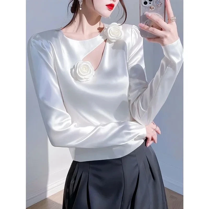 Ladies Pink Three-Dimensional Flower Satin Shirt Female Spring New Fashion High-End French Hollow Fashion Temperament Shirt
Ladies Pink Three-Dimensional Flower Satin Shirt Female Spring New Fashion High-End French Hollow Fashion Temperament Shirt