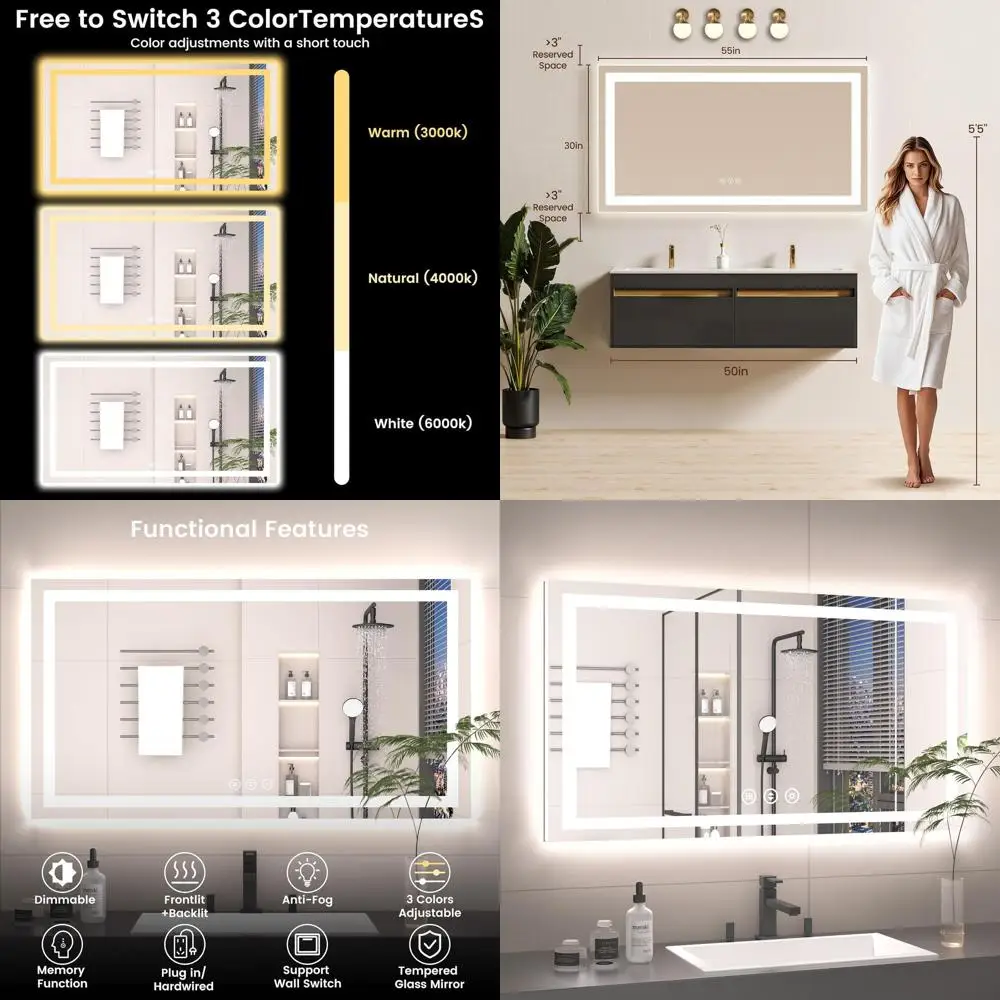 Противотуманное светодиодное зеркало для ванной комнаты, 55x30, подсветка и передняя подсветка, настенное косметическое зеркало с памятью, регулировка яркости, закаленное стекло
Противотуманное светодиодное зеркало для ванной комнаты, 55x30, подсветка и передняя подсветка, настенное косметическое зеркало с памятью, регулировка яркости, закаленное стекло