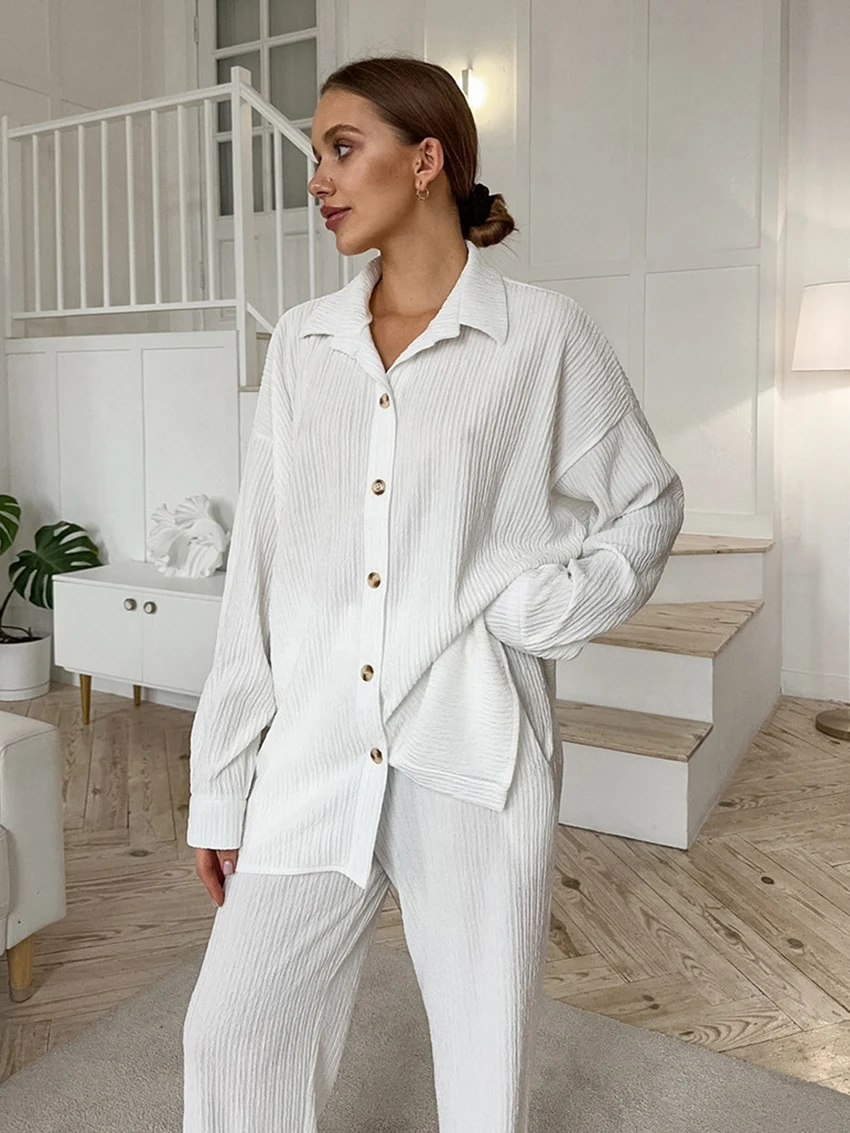 Marthaqiqi Autumn Women Nightgowns Suit Turn-Down Collar Sleepwear Long Sleeve Pajamas Pants Casual Ladies Nightwear 2 Piece Set
Marthaqiqi Autumn Women Nightgowns Suit Turn-Down Collar Sleepwear Long Sleeve Pajamas Pants Casual Ladies Nightwear 2 Piece Set