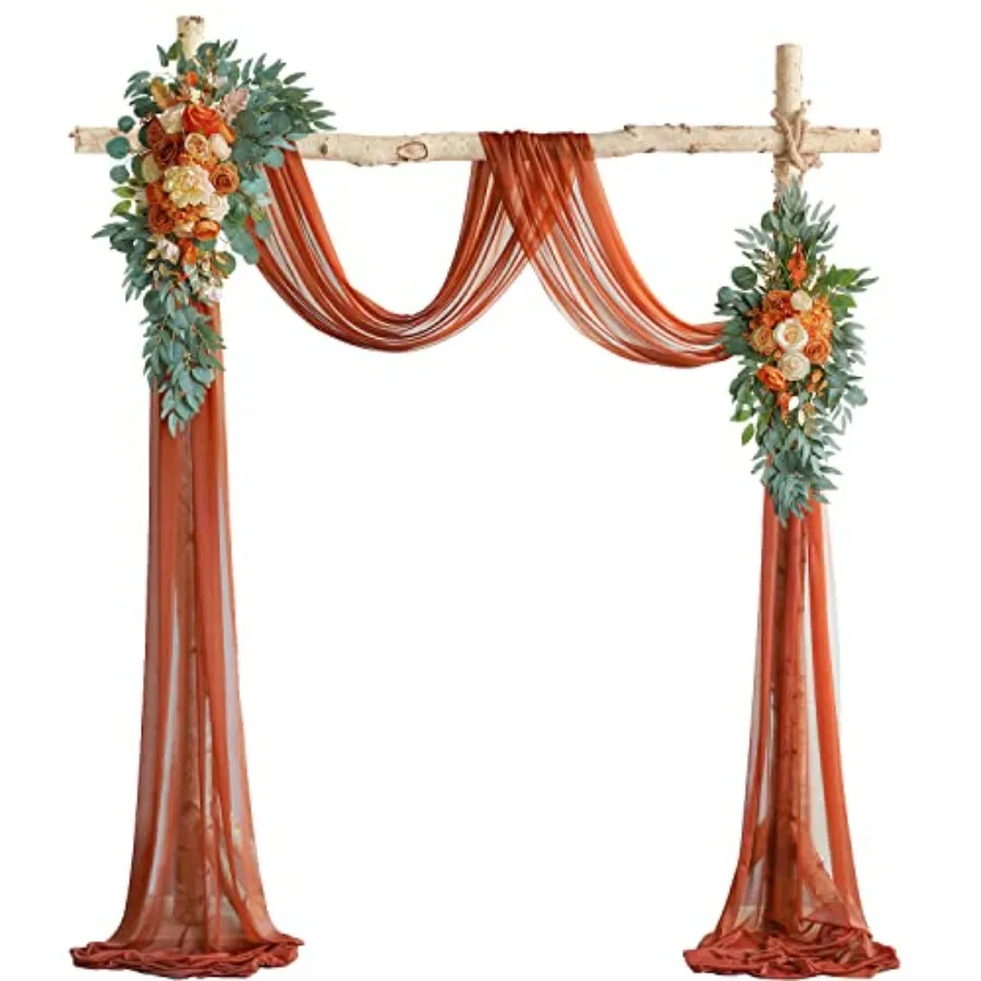 Wedding ceremony and reception backdrop decoration kit: burnt orange artificial arch flowers with 26ft shiny draping fabric, pa
Wedding ceremony and reception backdrop decoration kit: burnt orange artificial arch flowers with 26ft shiny draping fabric, pa