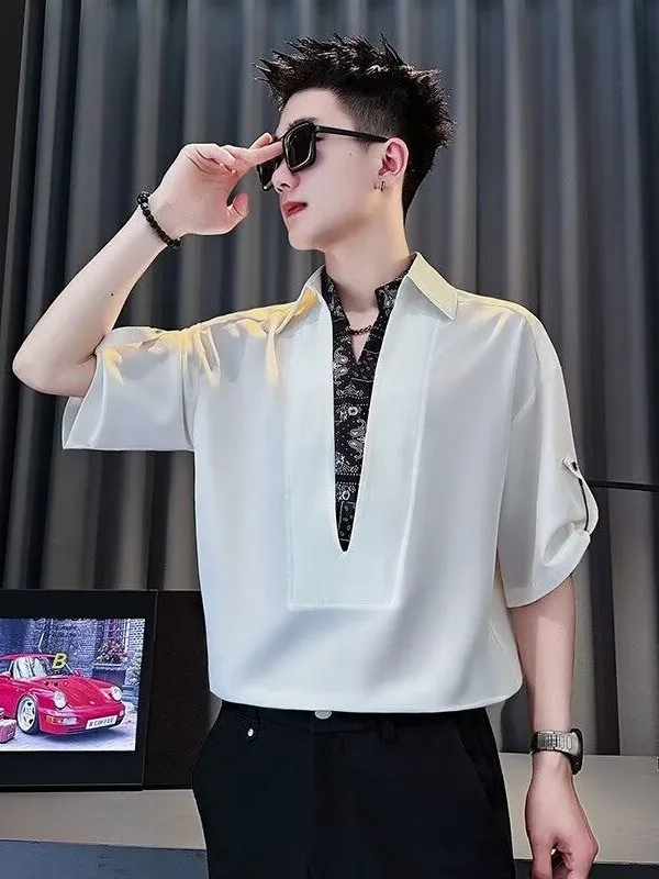Casual Ice Silk Patchwork Shirt Men's Breathable Light Maturity Style Seven Sleeve Flip Collar Summer Fashion Lightweight
Casual Ice Silk Patchwork Shirt Men's Breathable Light Maturity Style Seven Sleeve Flip Collar Summer Fashion Lightweight