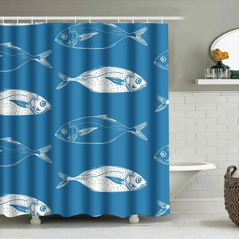 Blue Fish Print Shower Curtain Waterproof Home Decoration Bathroom Decorations 3D Printed Fabric Shower Curtains for Bathtub wit
Blue Fish Print Shower Curtain Waterproof Home Decoration Bathroom Decorations 3D Printed Fabric Shower Curtains for Bathtub wit