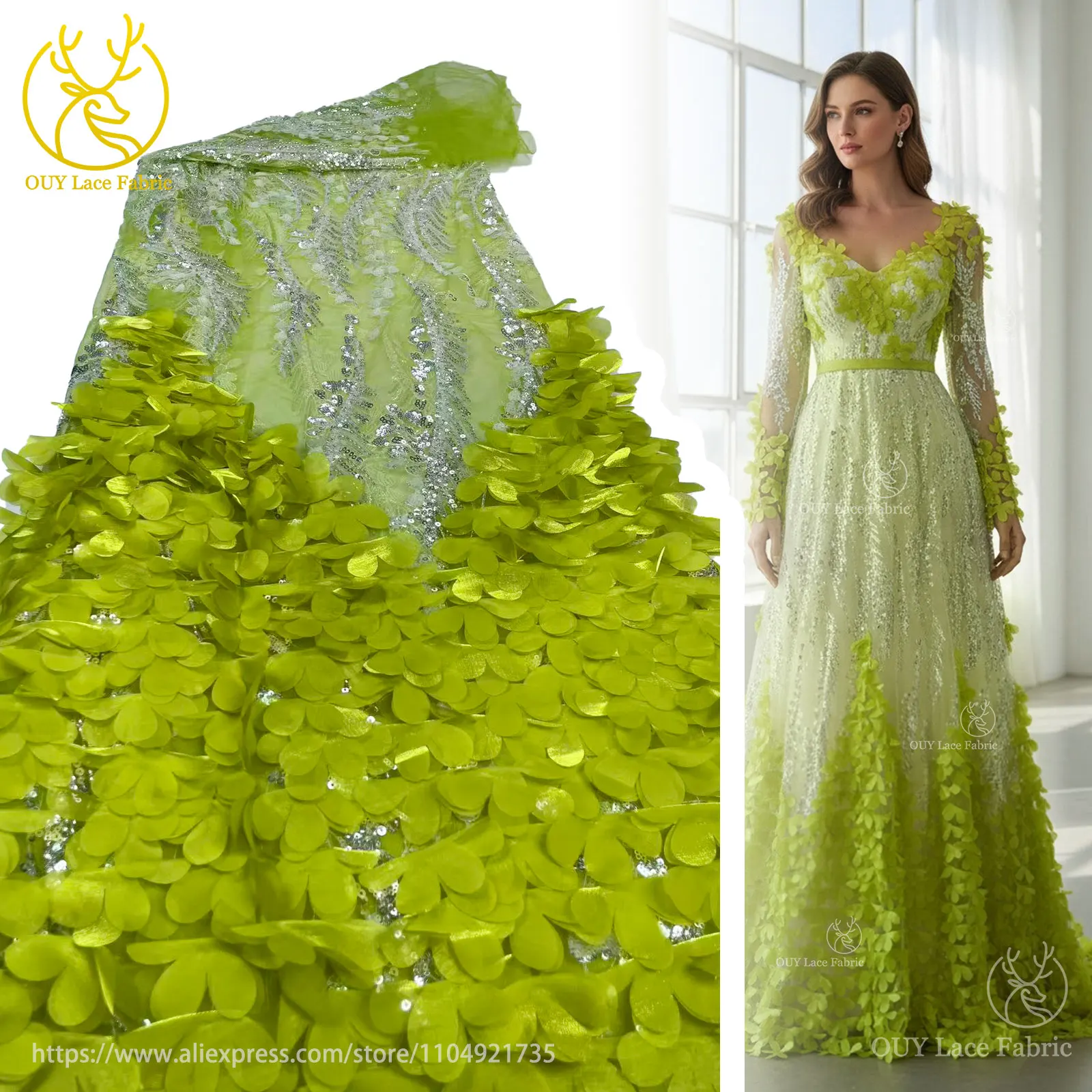 High Quality African Nigerian Elegant 3D Lace Fabric French Sequin Embroidery Tulle Green Lace Fabric for Bridal Party Wedding
High Quality African Nigerian Elegant 3D Lace Fabric French Sequin Embroidery Tulle Green Lace Fabric for Bridal Party Wedding