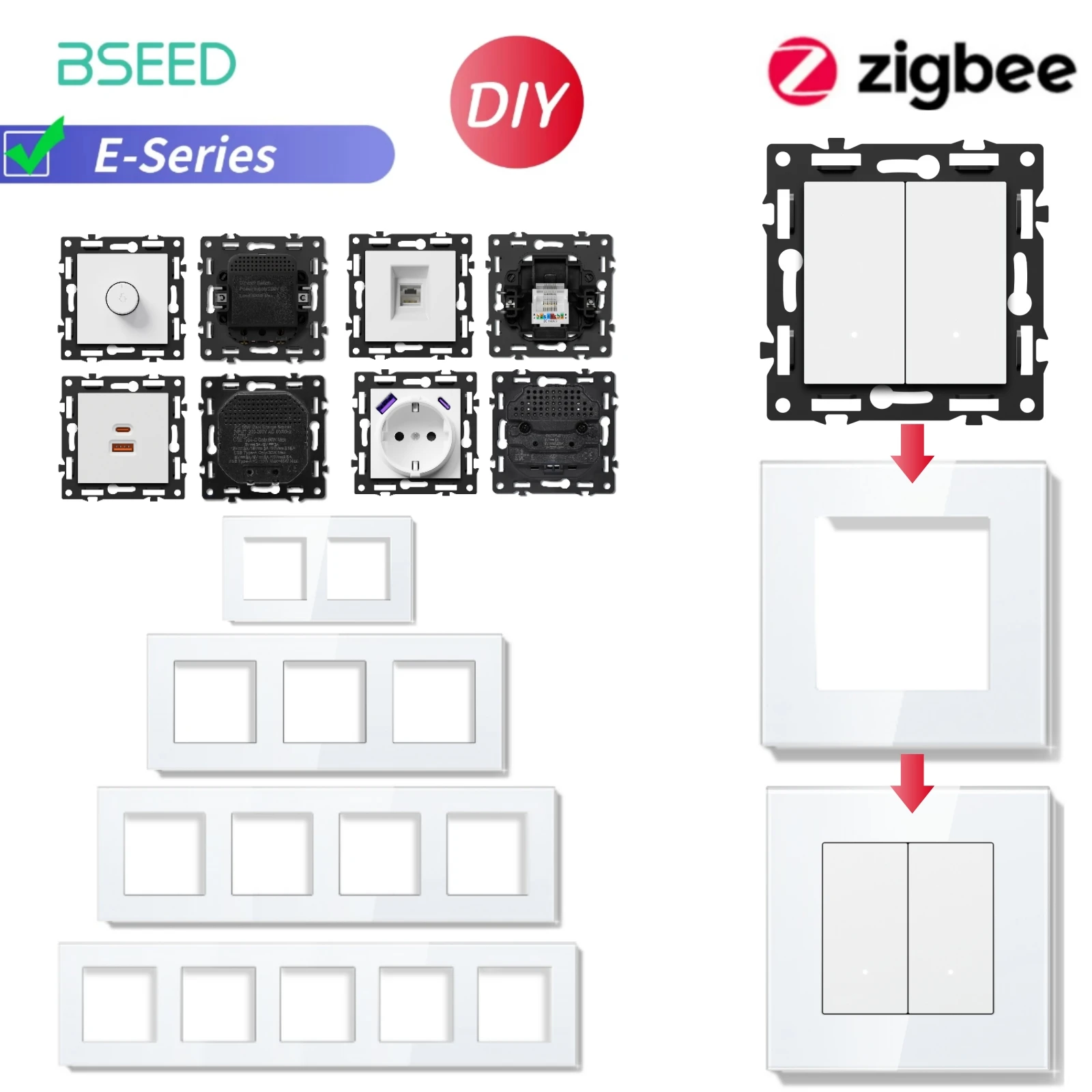 BSEED ZigBee Click Switch Modules Smart Dimmer Roller Switch Parts Glass Frame DIY Combination Wall Sockets Cat6 Type-C Charge
BSEED ZigBee Click Switch Modules Smart Dimmer Roller Switch Parts Glass Frame DIY Combination Wall Sockets Cat6 Type-C Charge