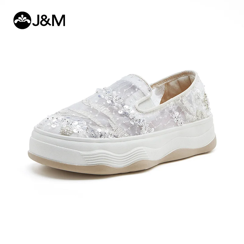 J&M Women Loafers 4cm Platform 2024 Spring Lady Shoes Summer Sequins Mesh Breathable Shoes Slip-on White Sneakers Casual Shoes
J&M Women Loafers 4cm Platform 2024 Spring Lady Shoes Summer Sequins Mesh Breathable Shoes Slip-on White Sneakers Casual Shoes