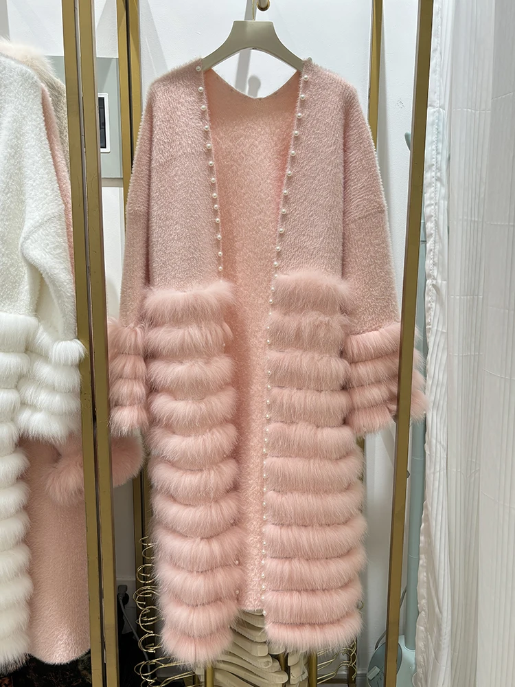 Spring Women White Real Fox Fur Knitting OverSize Pink Fox Fur Decoration Lady's Autumn Long Sweater Jacket Coat
Spring Women White Real Fox Fur Knitting OverSize Pink Fox Fur Decoration Lady's Autumn Long Sweater Jacket Coat