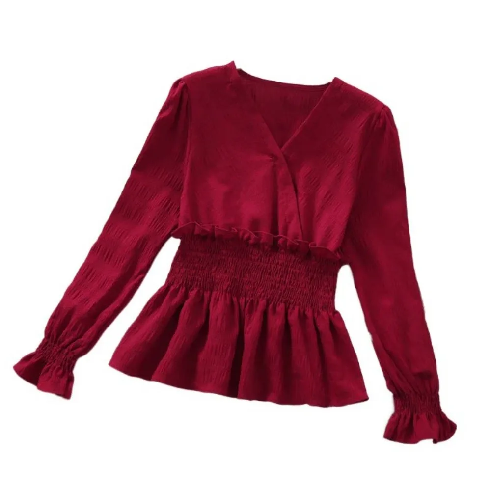 Elegant V-neck Chiffon Thin Shirt Slim Fit Solid Color Chiffon T Shirt Women Ruffled Edge Long Sleeve Sweet Crop Blouse Female
Elegant V-neck Chiffon Thin Shirt Slim Fit Solid Color Chiffon T Shirt Women Ruffled Edge Long Sleeve Sweet Crop Blouse Female