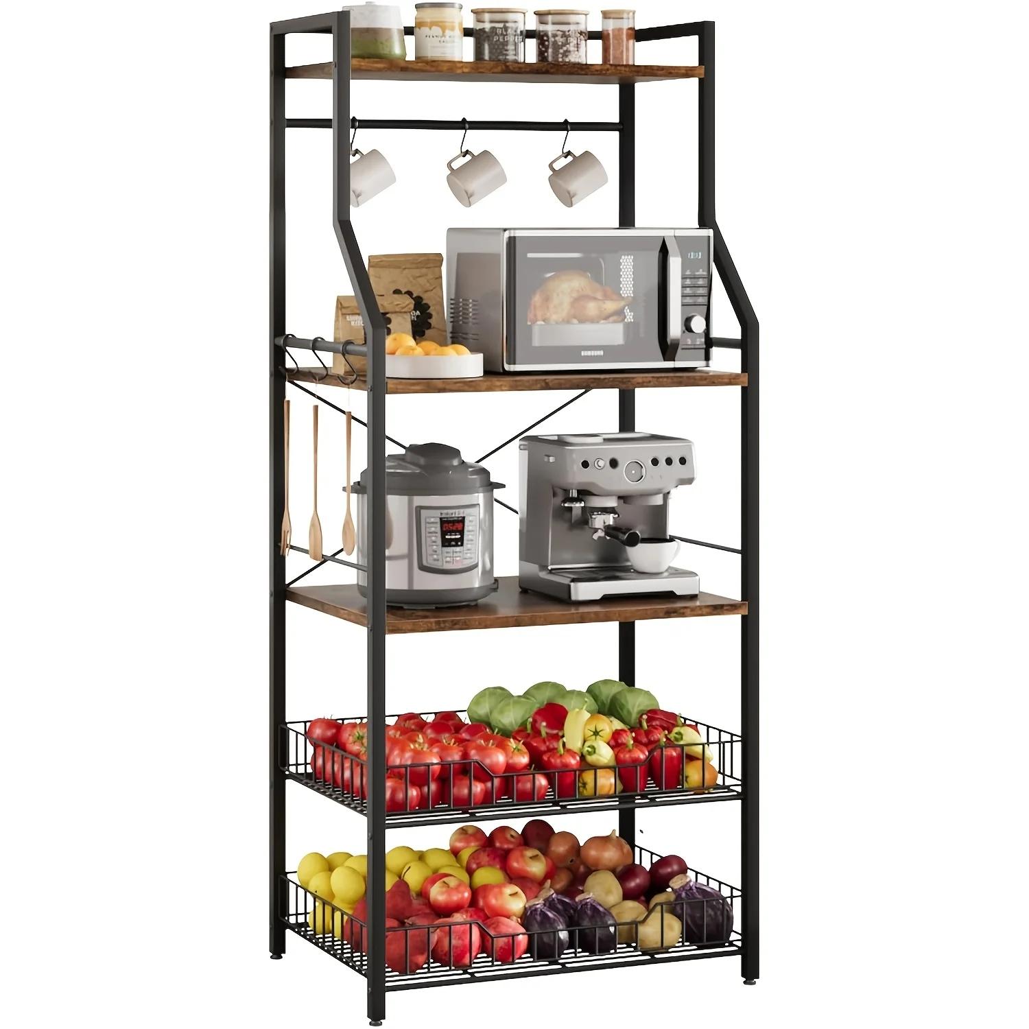 5 Tier Kitchen Storage Rack, Bakers Rack, Microwave Oven Stand with 2 Large Wire Basket, Kitchen Utility Storage Shelf Organizer
5 Tier Kitchen Storage Rack, Bakers Rack, Microwave Oven Stand with 2 Large Wire Basket, Kitchen Utility Storage Shelf Organizer
