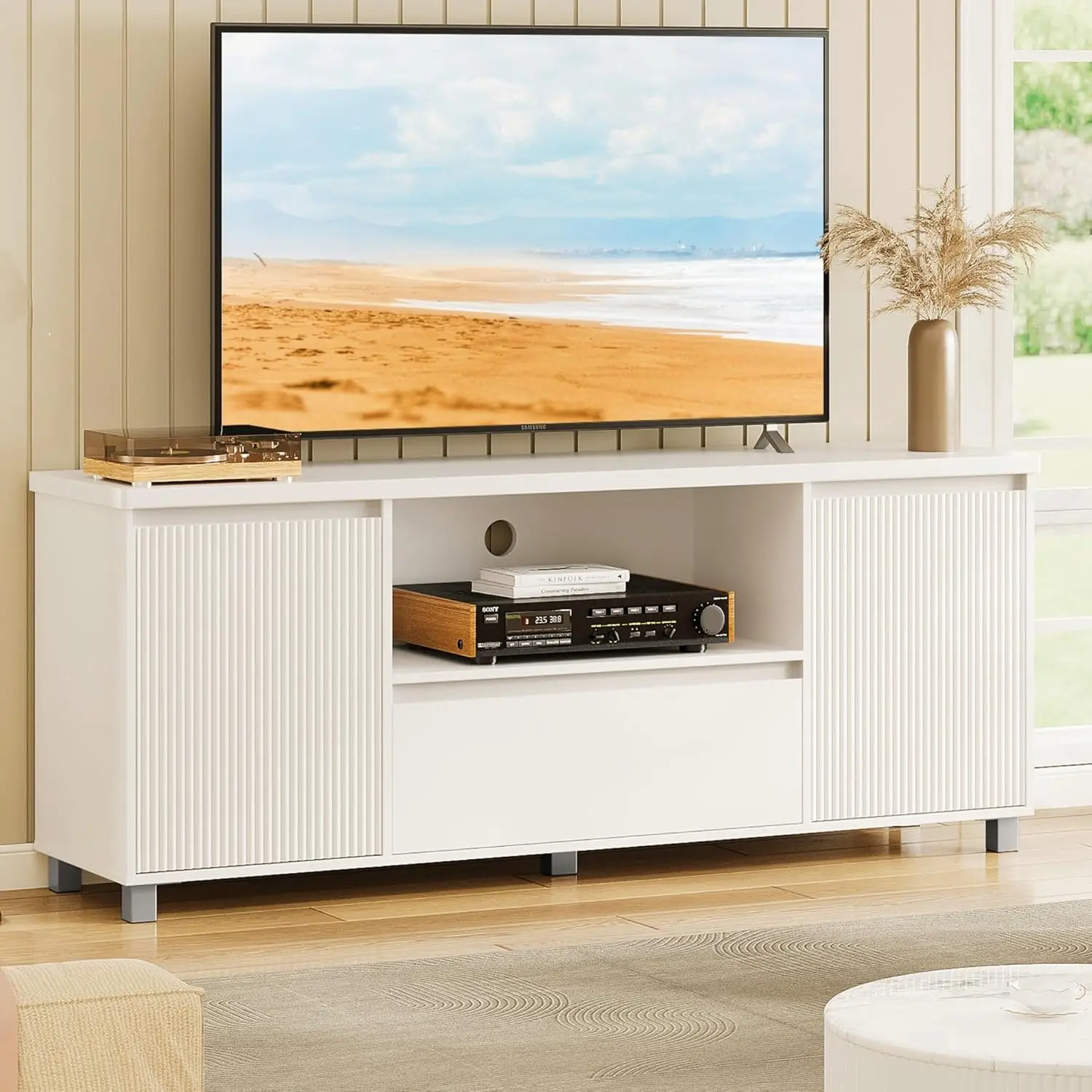 TV Stand for TVs up to 70", Fluted Entertainment Center with Storage Drawer and Open Shelves, Modern TV Console Media Cabinet
TV Stand for TVs up to 70", Fluted Entertainment Center with Storage Drawer and Open Shelves, Modern TV Console Media Cabinet