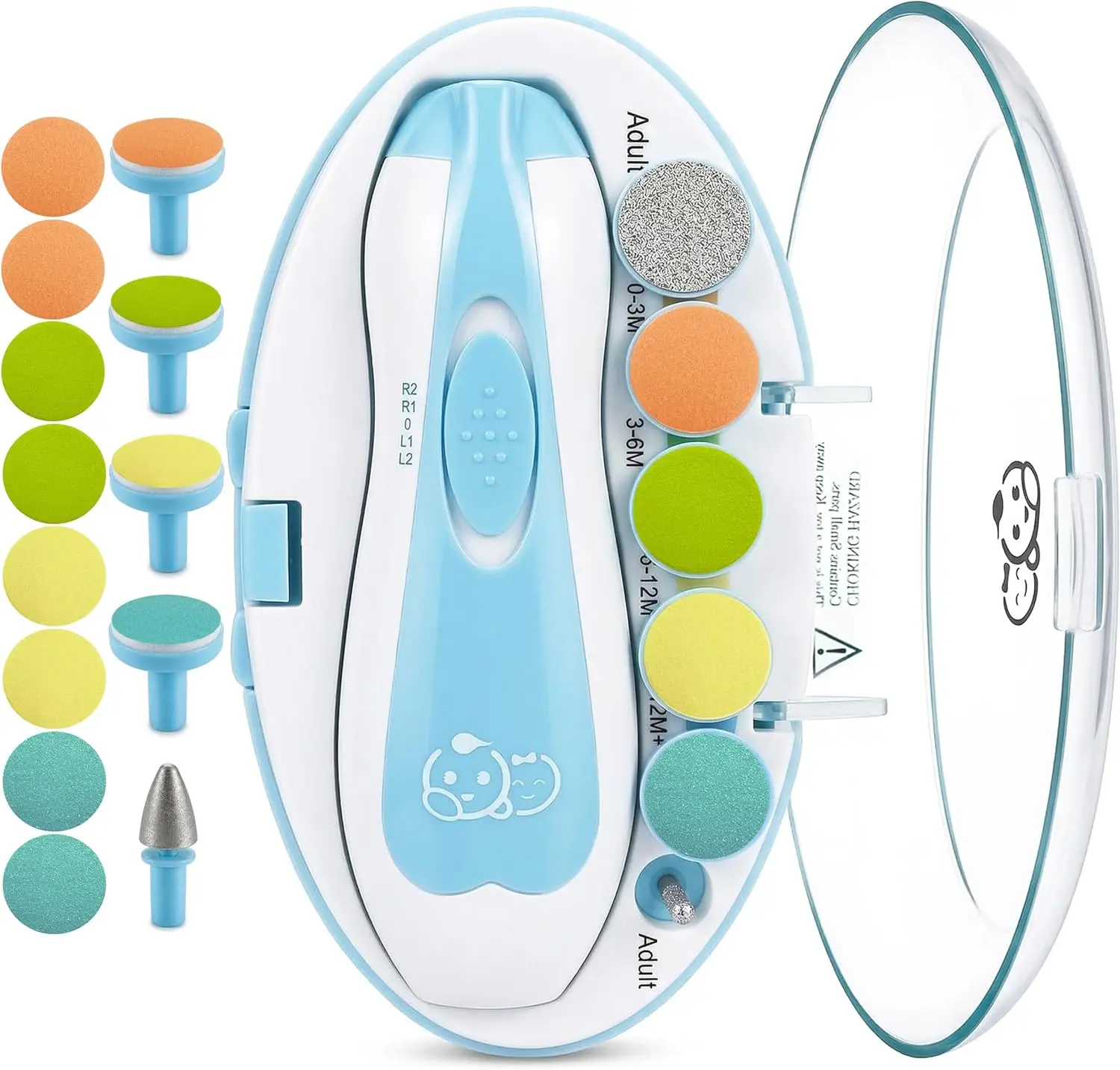 21-in-1 Baby Nail Trimmer with Labeled Case, 13 Extra Pads, Safe Electric File for Newborns & Toddlers, Quiet & LED Light (Blue)
21-in-1 Baby Nail Trimmer with Labeled Case, 13 Extra Pads, Safe Electric File for Newborns & Toddlers, Quiet & LED Light (Blue)