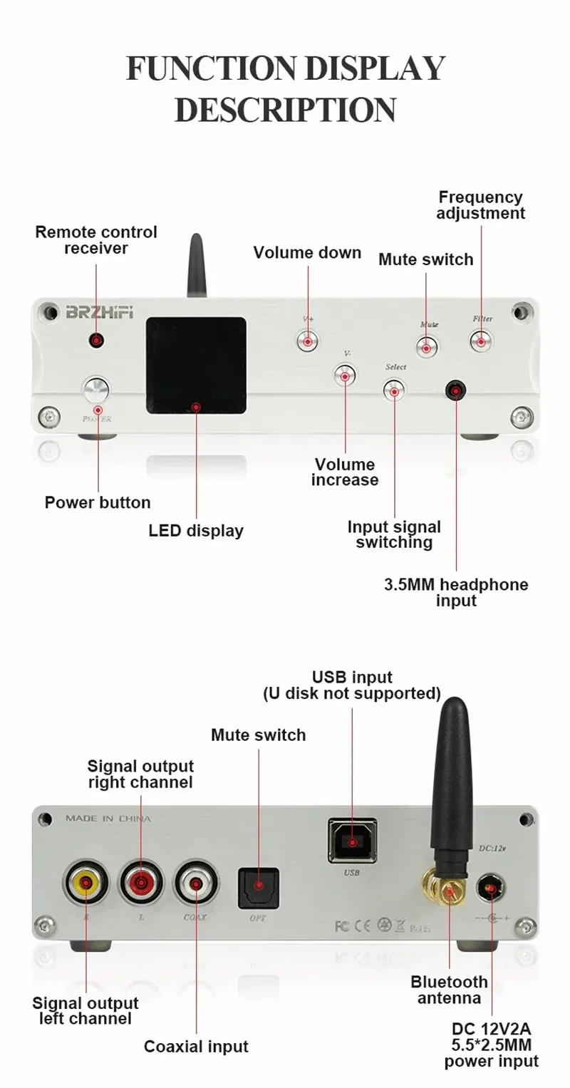 ES9038 Audio Decoding QCC5125 Bluetooth 5.1 AMANERO USB DSD Coaxial Fiber Input DAC Decoder
ES9038 Audio Decoding QCC5125 Bluetooth 5.1 AMANERO USB DSD Coaxial Fiber Input DAC Decoder