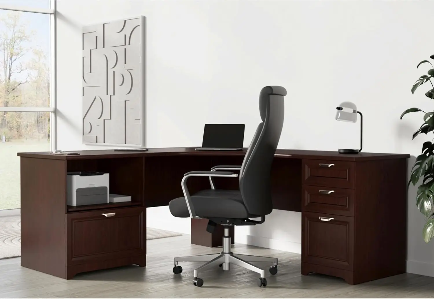 L-Shaped Corner Desk, 71' Cherry Finish, Modern Workstation
L-Shaped Corner Desk, 71' Cherry Finish, Modern Workstation
