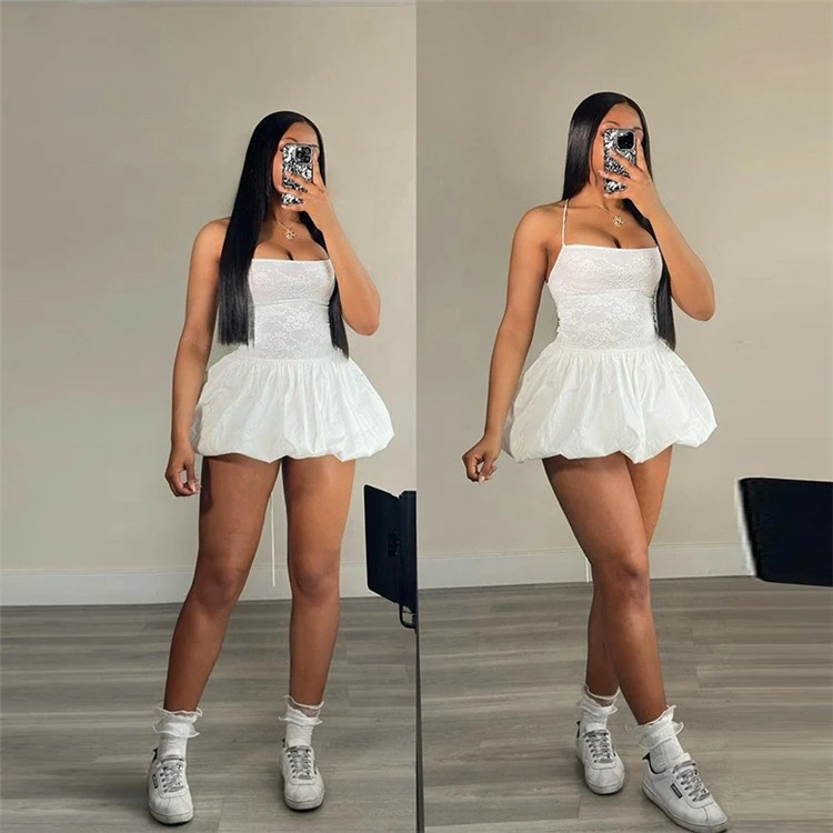 Backless Ball Gown Mini Dress Women Solid Lace Patchwork Sleeveless Cross Bandage Robe Girls Birthday Party Wear
Backless Ball Gown Mini Dress Women Solid Lace Patchwork Sleeveless Cross Bandage Robe Girls Birthday Party Wear