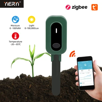 Yieryi Zigbee Tuya Soil Tester Sunlight Temp Moisture Meter Smart Soil Sensor Wireless Monitor for Planting Gardening Greenhouse