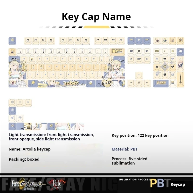 Saber keycap fat Artoria animation surrounding PBT front side keycap heat sublimation anime pain keyboard silky touch ergonomics
Saber keycap fat Artoria animation surrounding PBT front side keycap heat sublimation anime pain keyboard silky touch ergonomics