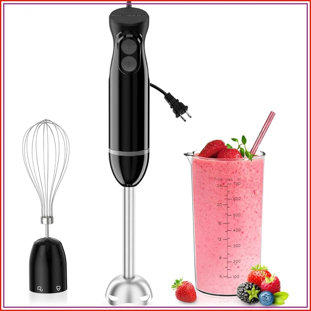 Immersion Blender Handheld, 2 Speed Hand Blender with Sharp Blades, 3-in-1 Stick Blender with Whisk & 24oz Beaker for Soups, Smoothies
Immersion Blender Handheld, 2 Speed Hand Blender with Sharp Blades, 3-in-1 Stick Blender with Whisk & 24oz Beaker for Soups, Smoothies