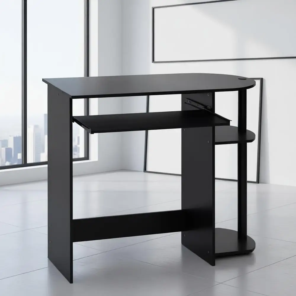 Компактный эргономичный стол с выдвижной полкой для клавиатуры, элегантный черный
Компактный эргономичный стол с выдвижной полкой для клавиатуры, элегантный черный