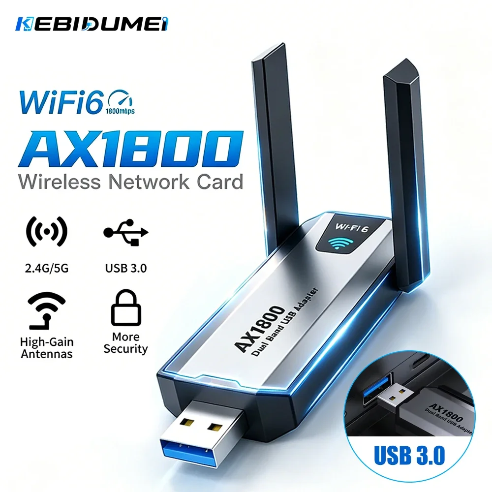 KEBIDUMEI AX1800 WiFi 6 USB 3.0 Dongle Dual Band 2.4G&5GHz Wireless WiFi Adapter Driver Free Network Receiver For PC Win10 Win11
KEBIDUMEI AX1800 WiFi 6 USB 3.0 Dongle Dual Band 2.4G&5GHz Wireless WiFi Adapter Driver Free Network Receiver For PC Win10 Win11