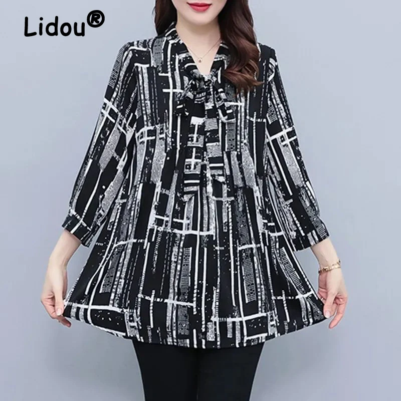 Women Bow Lace Up Oversized Elegant Blouses Spring Summer Trendy V Neck 3/4 Sleeve Shirts Ladies Casual Print Tops Chiffon Blusa
Women Bow Lace Up Oversized Elegant Blouses Spring Summer Trendy V Neck 3/4 Sleeve Shirts Ladies Casual Print Tops Chiffon Blusa