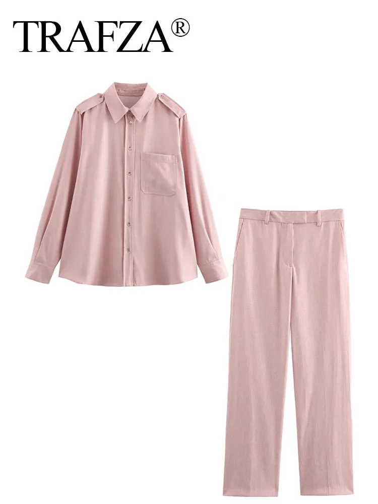 TRAFZA 2025 Women Spring Sets Pink Turn-Down Collar Long Sleeve Single Breasted Shirts+High Waist Pants Women's Fashion Suits
TRAFZA 2025 Women Spring Sets Pink Turn-Down Collar Long Sleeve Single Breasted Shirts+High Waist Pants Women's Fashion Suits