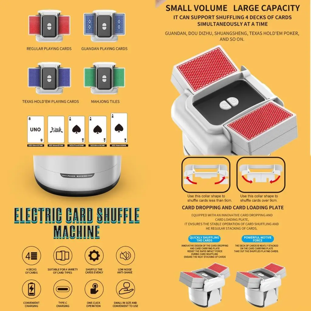 31BE Эффективные автоматические устройства для тасования карт в покере, бесшумно тасующие 4 колоды
31BE Эффективные автоматические устройства для тасования карт в покере, бесшумно тасующие 4 колоды