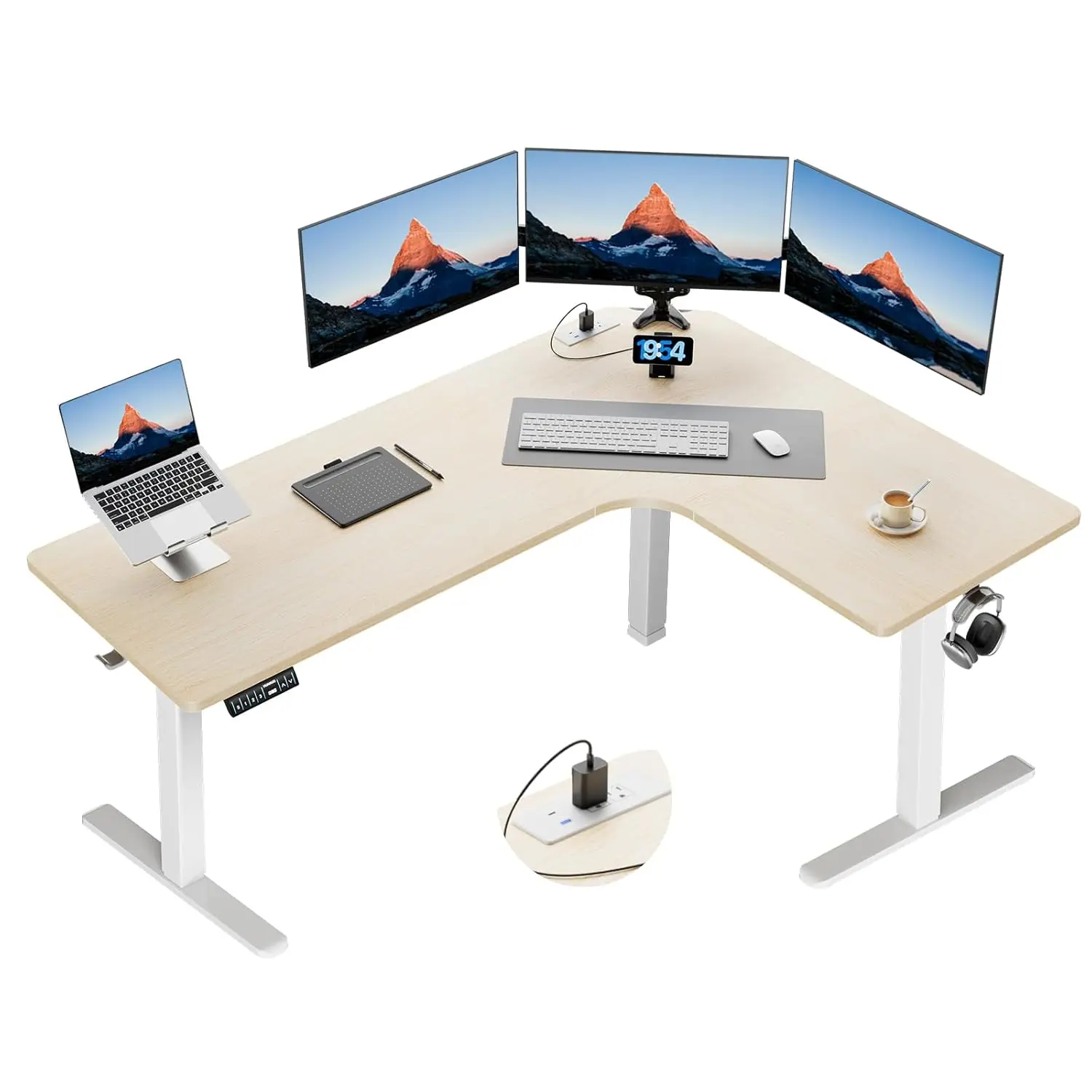 63" L-Shaped Electric Height Adjustable Desk with Power Outlets & 3 Memory Presets, Corner Workstation, Natural Wood, Customized
63" L-Shaped Electric Height Adjustable Desk with Power Outlets & 3 Memory Presets, Corner Workstation, Natural Wood, Customized