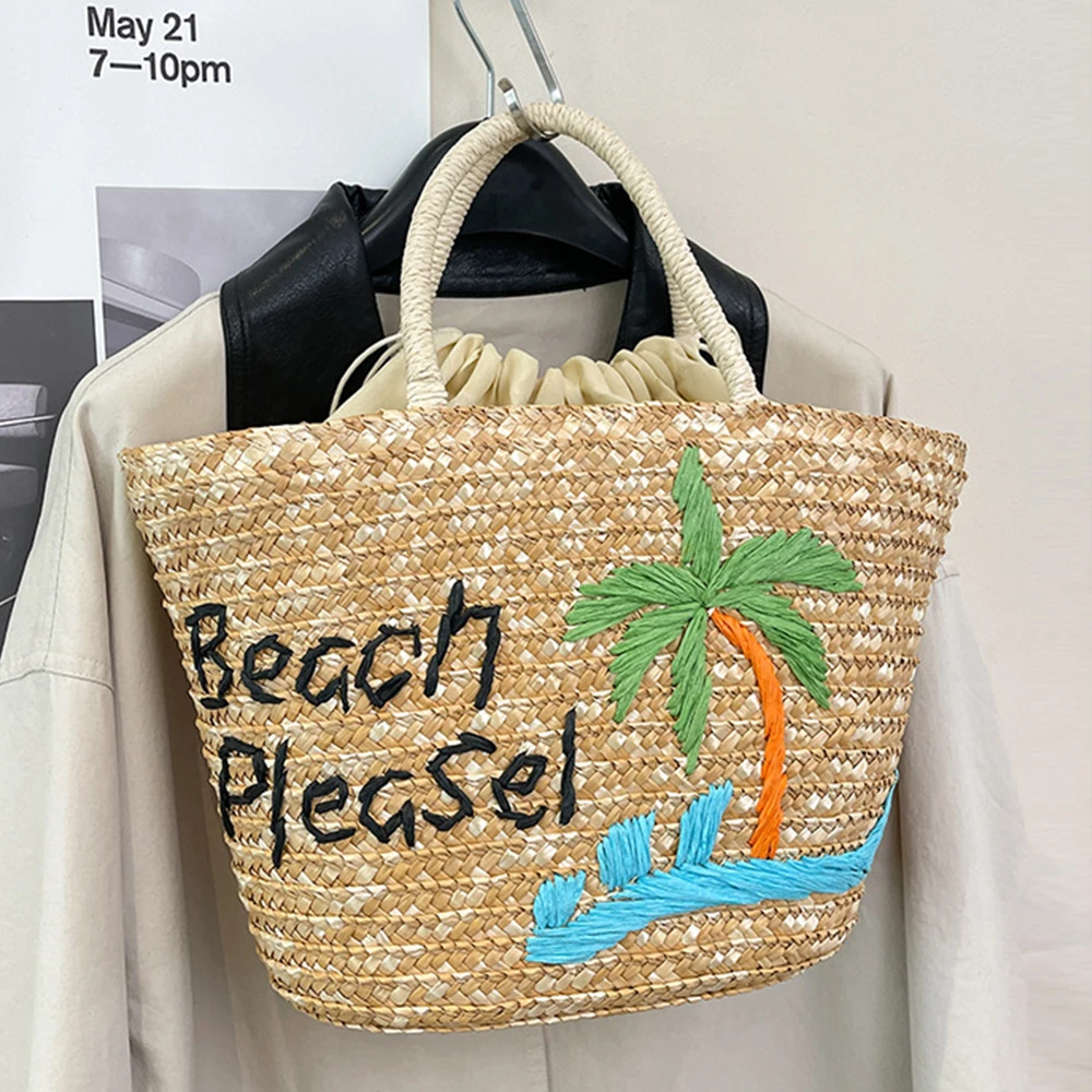 Bohemian Coconut Tree Beach Bag Fruit Embroidery Straw Bags for Women Woven Handbags Seaside Travel Bucket Bag NEW Shopper Tote
Bohemian Coconut Tree Beach Bag Fruit Embroidery Straw Bags for Women Woven Handbags Seaside Travel Bucket Bag NEW Shopper Tote