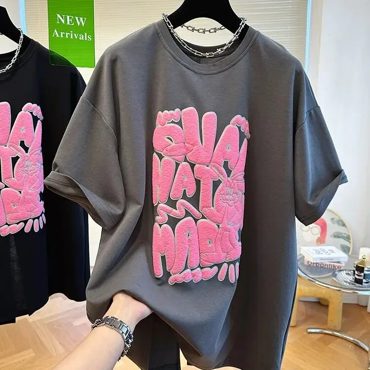 Women's Gray Pink Bunny Letter Print T-shirt Back Bow Ruched Split Slit Hem Oversized Casual Tee Cute Y2K Streetwear Top 2026
Women's Gray Pink Bunny Letter Print T-shirt Back Bow Ruched Split Slit Hem Oversized Casual Tee Cute Y2K Streetwear Top 2026