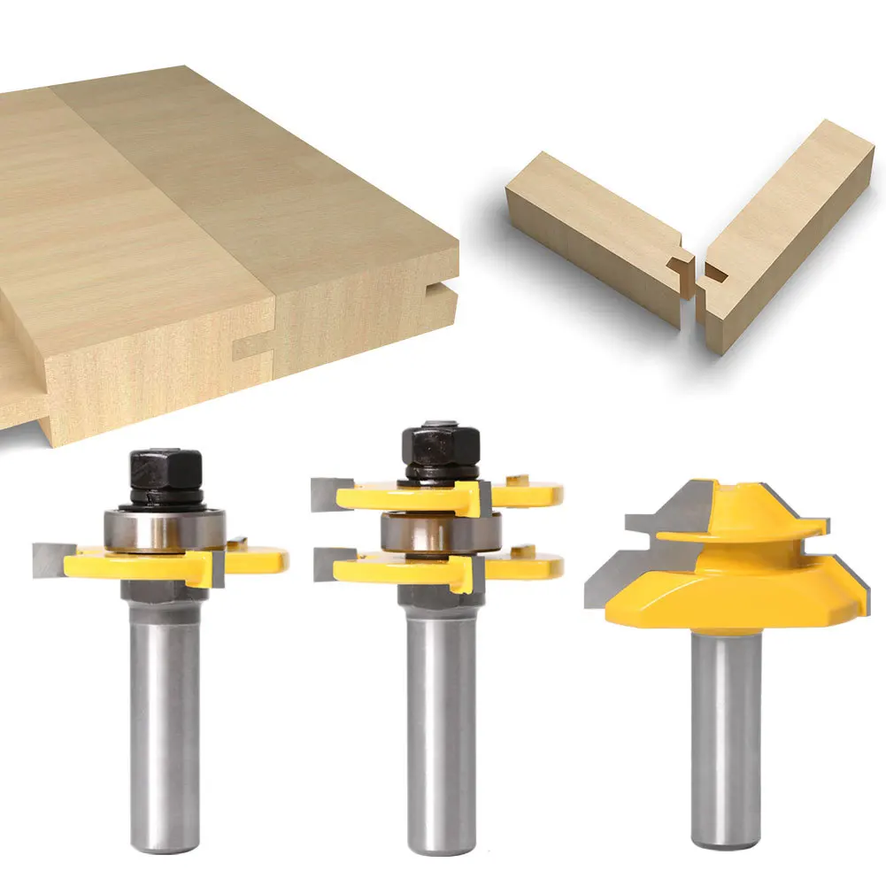 3PC/Set 1/2" 12.7MM 12MM Shank Milling Cutter Wood Carving Tongue and Groove Router Bit Tool Set 45 Degree Lock Miter Router Bit
3PC/Set 1/2" 12.7MM 12MM Shank Milling Cutter Wood Carving Tongue and Groove Router Bit Tool Set 45 Degree Lock Miter Router Bit