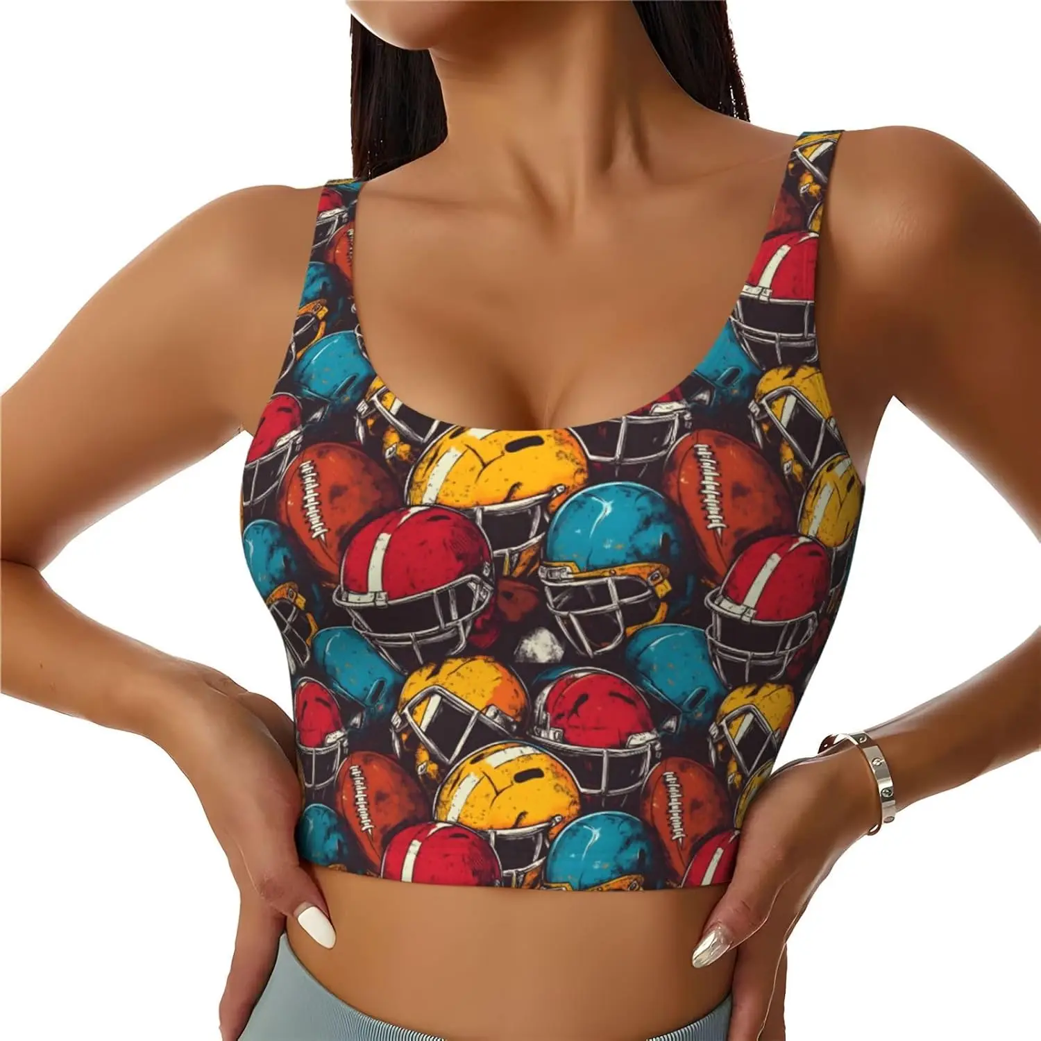 Sports Bras for Women High Support Colorful Football Helmet Print Running Athletic Workout Crop Tank Top
Sports Bras for Women High Support Colorful Football Helmet Print Running Athletic Workout Crop Tank Top