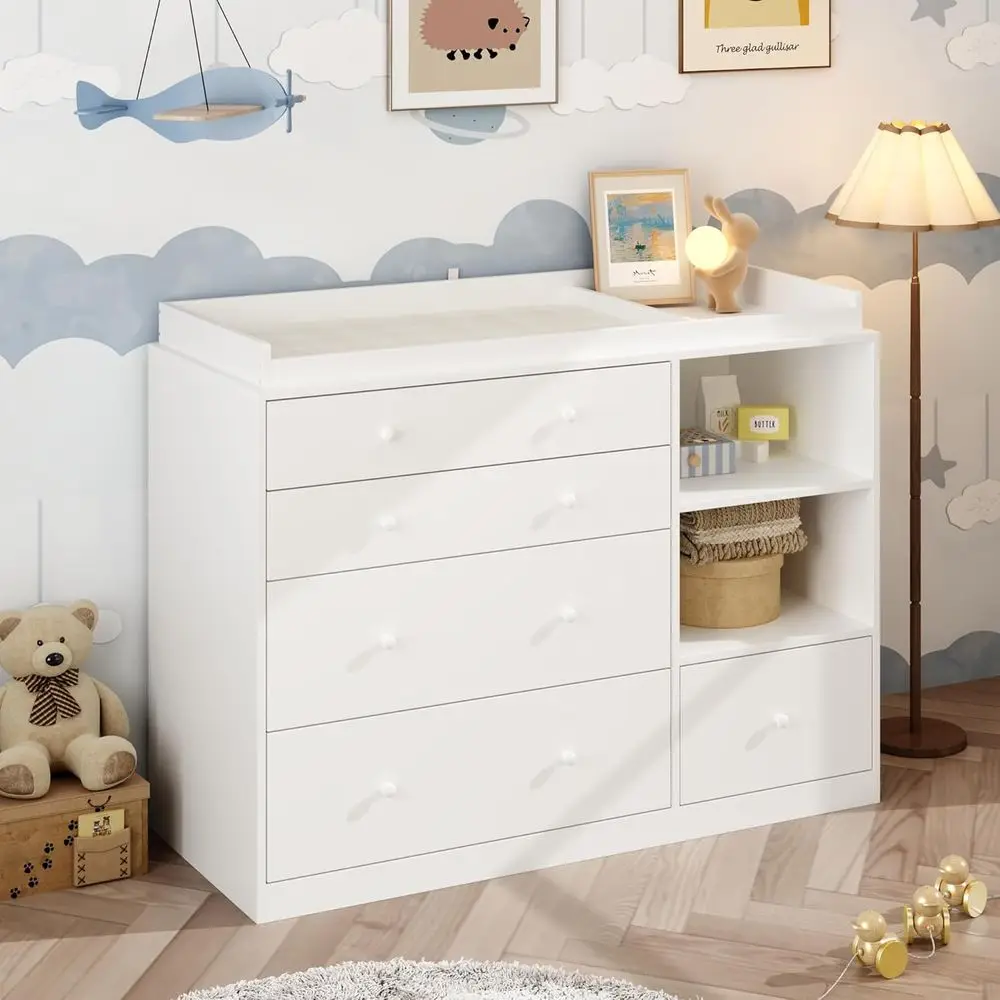 White Nursery Dresser with Changing Table, 5 Drawers & Storage, Baby Changing Station
White Nursery Dresser with Changing Table, 5 Drawers & Storage, Baby Changing Station