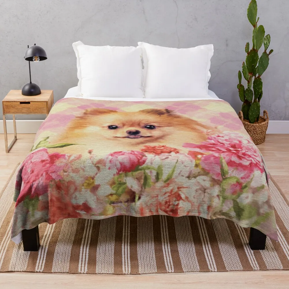 Cute Pomeranian German Spitz with Flowers Throw Blanket Retro Blankets Fluffy Soft Blankets
Cute Pomeranian German Spitz with Flowers Throw Blanket Retro Blankets Fluffy Soft Blankets