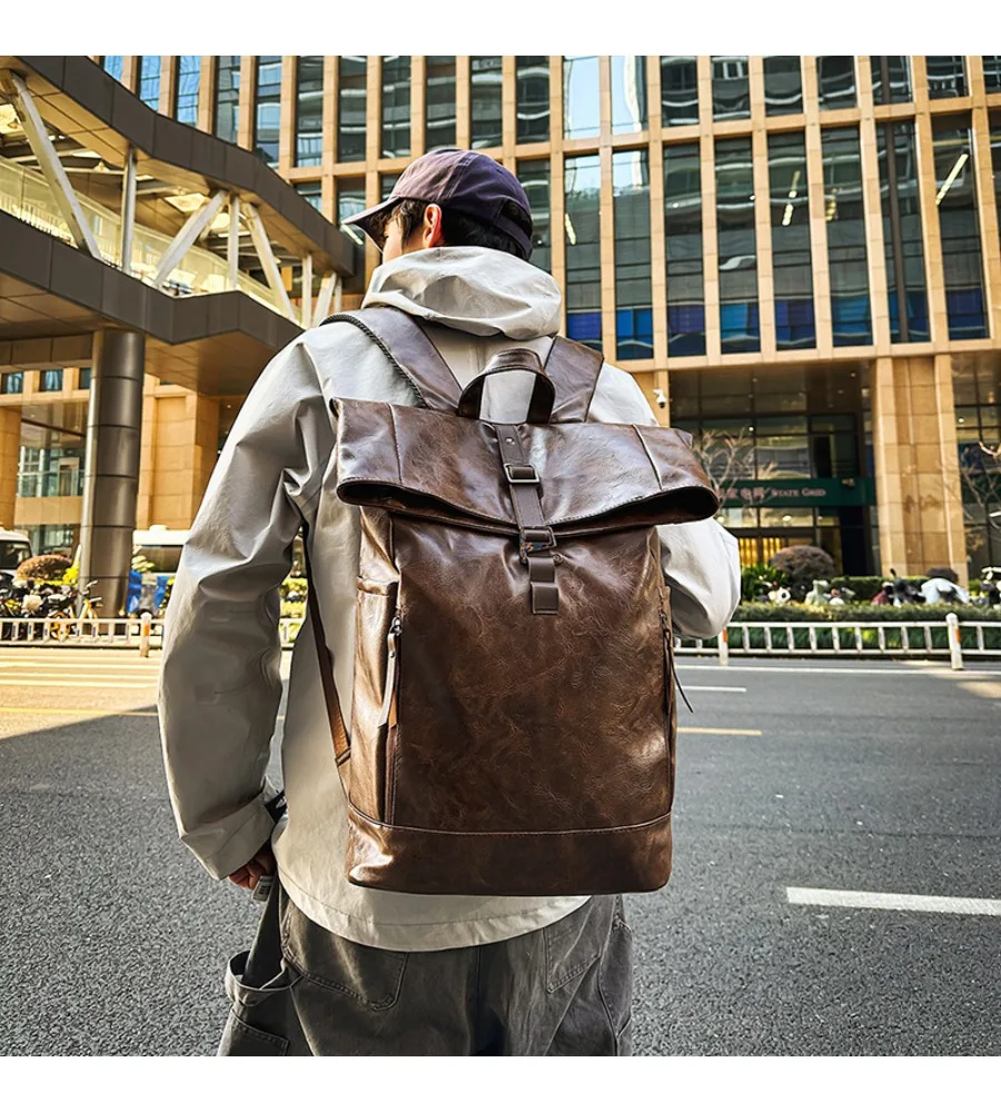 Stylish black and brown roll-top men's backpack anti-splash wear-resistant travel bag for work school and outdoor use
Stylish black and brown roll-top men's backpack anti-splash wear-resistant travel bag for work school and outdoor use