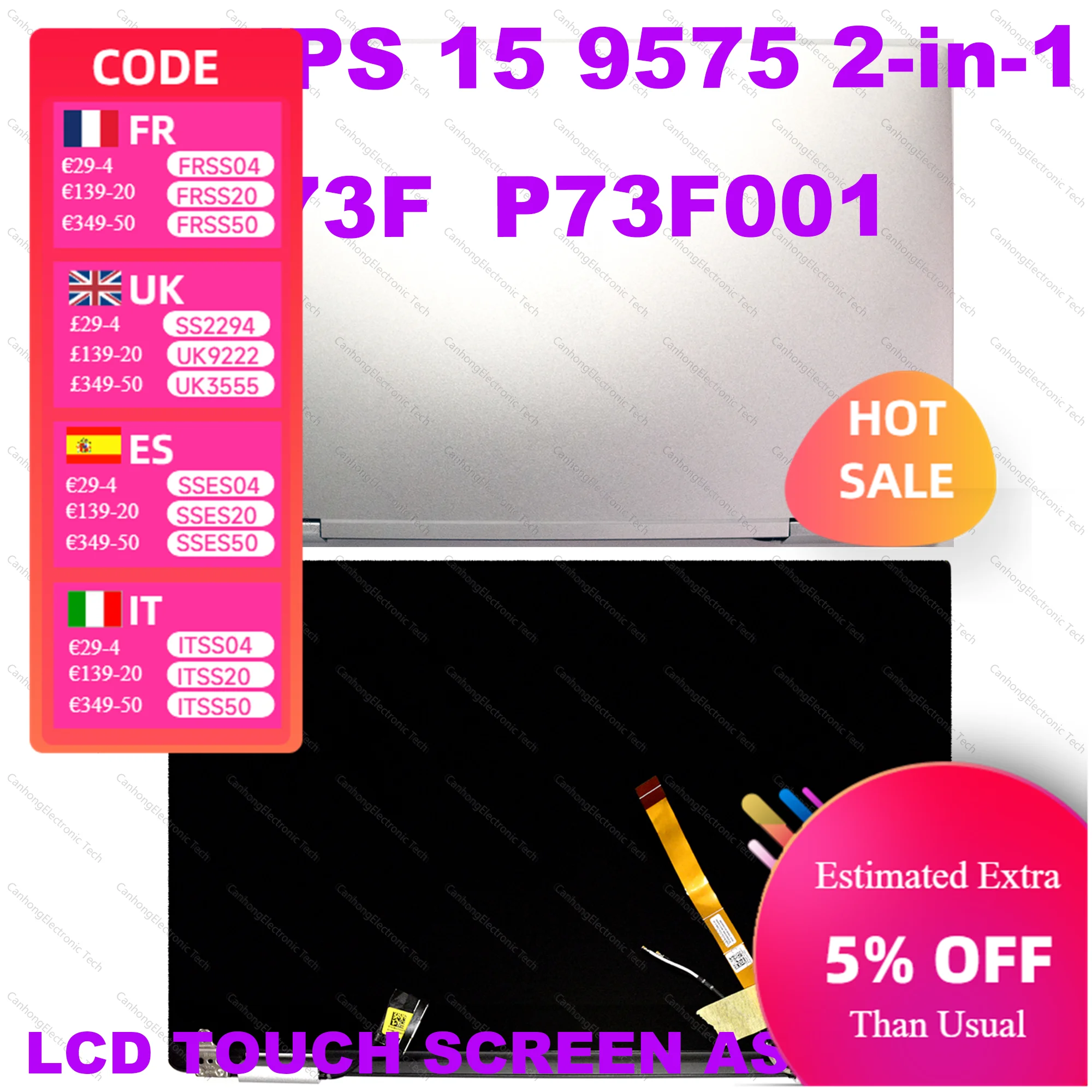 15.6-INCHES For Dell XPS 15 9575 2-In-1 P73F P73F001 LCD Display Screen Digitizer Laptop Replacement Full Assembly
15.6-INCHES For Dell XPS 15 9575 2-In-1 P73F P73F001 LCD Display Screen Digitizer Laptop Replacement Full Assembly