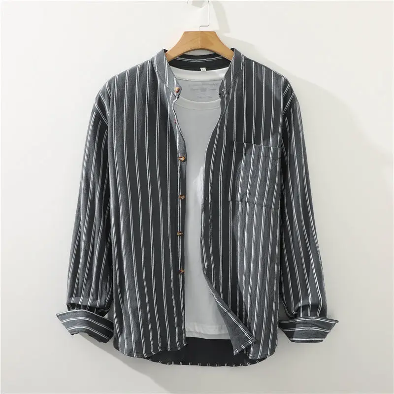 2024 Men Spring Autumn Fashion Striped Stand Collar Shirts Men Long Sleeve Streetwear Shirt Male Casual Blouses Hombre H688
2024 Men Spring Autumn Fashion Striped Stand Collar Shirts Men Long Sleeve Streetwear Shirt Male Casual Blouses Hombre H688