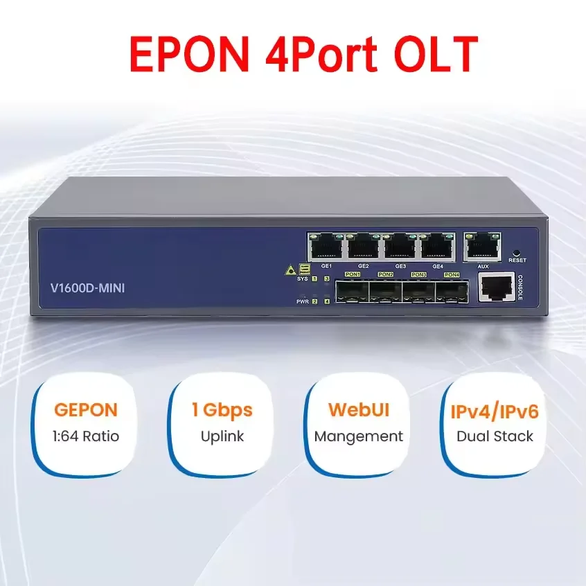 VSOL Mini EPON OLT 4PON VSOL 4port with Web Management 256ONUS Support VSOL ONU unlocked Compatible with Huawei ZTE EPON ONU/ONT
VSOL Mini EPON OLT 4PON VSOL 4port with Web Management 256ONUS Support VSOL ONU unlocked Compatible with Huawei ZTE EPON ONU/ONT