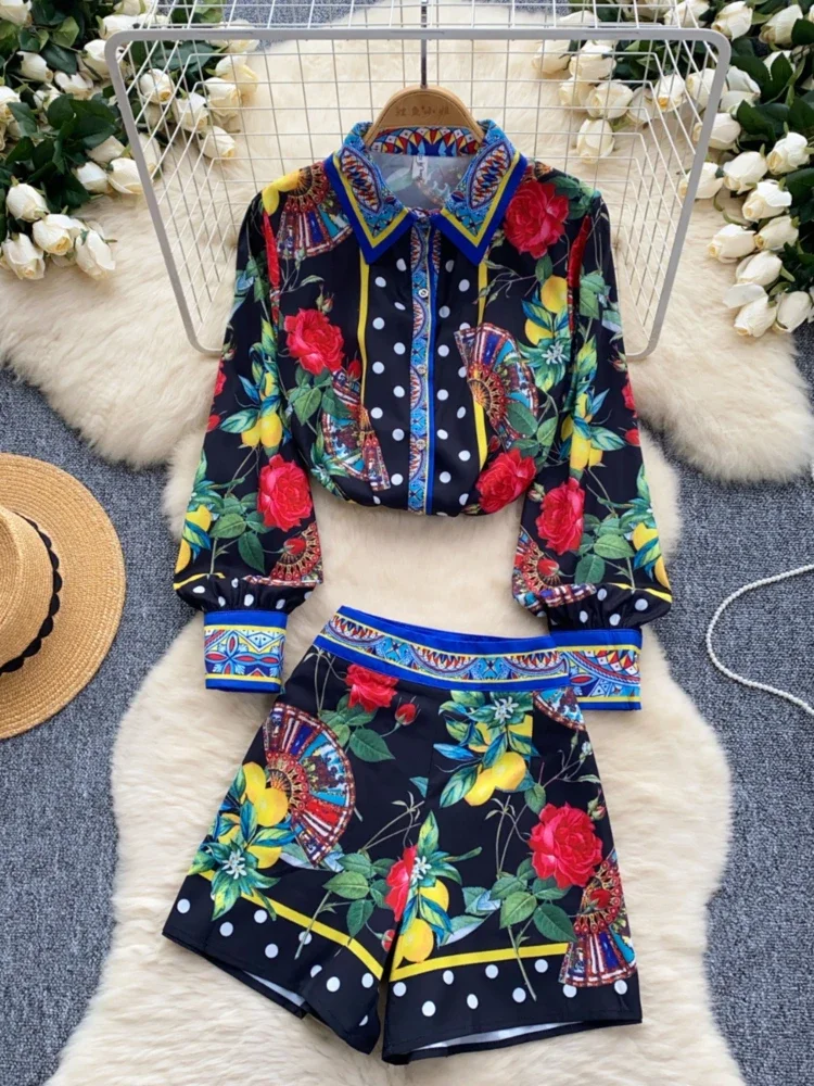 Women Vintage Print Elegant Two-piece Sets Summer Lantern Sleeve Shirt Top+high Waist Wide Leg Shorts Suits
Women Vintage Print Elegant Two-piece Sets Summer Lantern Sleeve Shirt Top+high Waist Wide Leg Shorts Suits